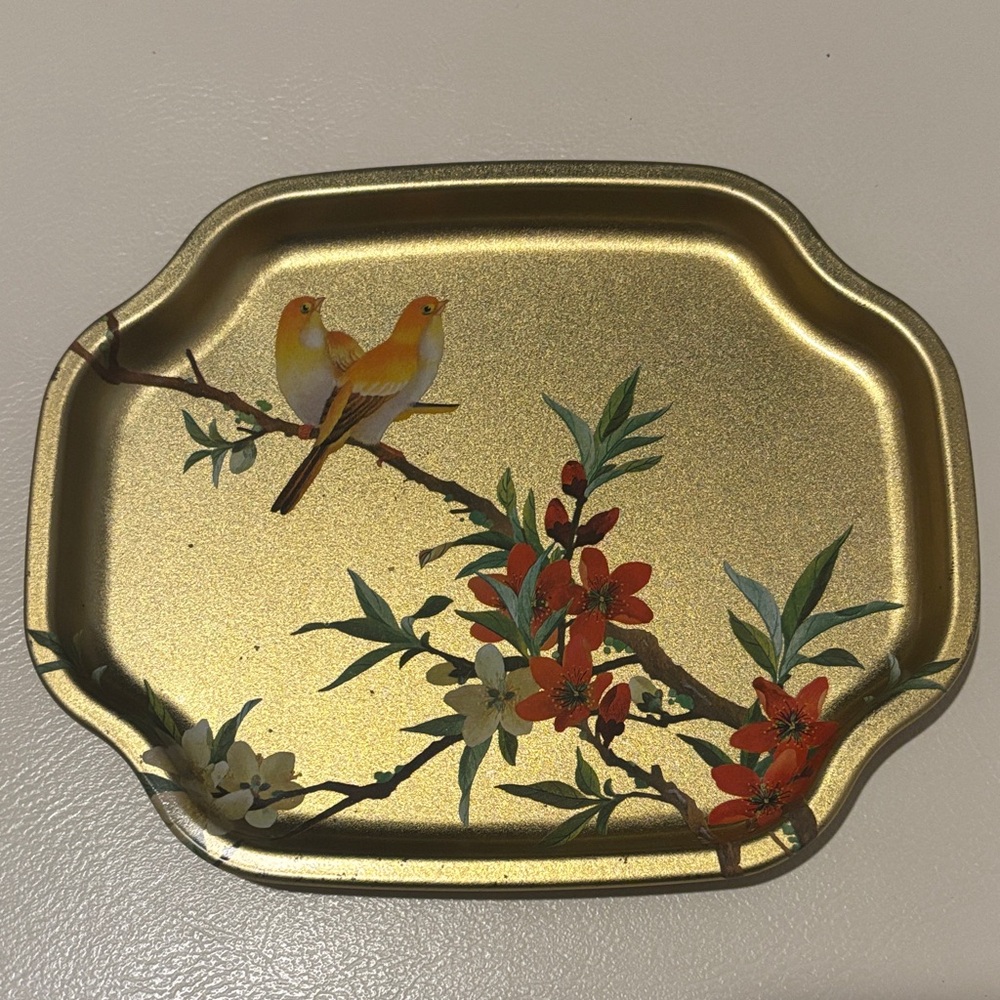 Gold Decorative Tray with Bird & Floral Motif